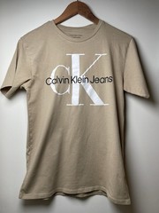 Calvin Klein Jeans boys Beige Logo T-Shirt Short Sleeve Size XL 18/20
