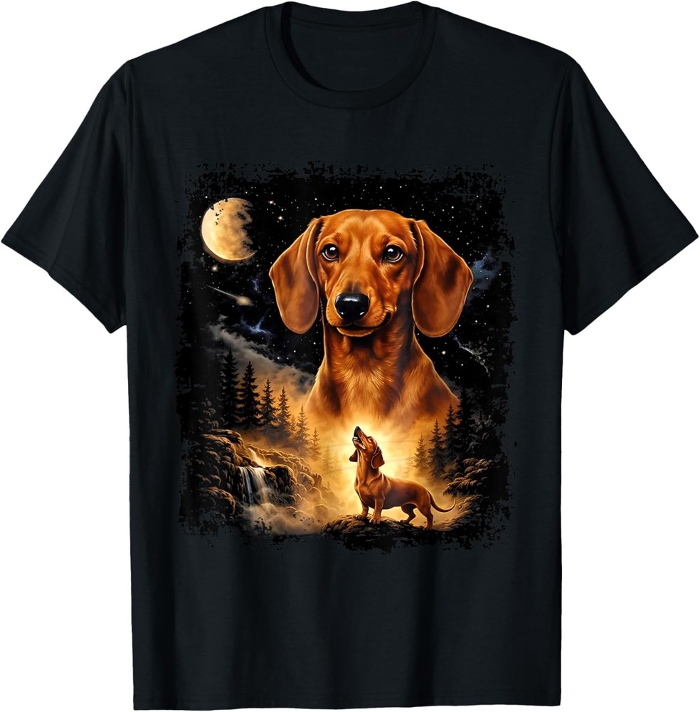 Vintage 90s Dachshund Howling at The Moon Wiener Dog Mom T-Shirt UNISEX S-3XL