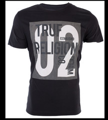 $79 TRUE RELIGION Black TEXT ART Short Sleeve Designer Graphic T-shirt NWT