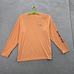 Columbia Men Shirt L/G Orange Logo Text PFG Activewear Long Sleeve Fishing