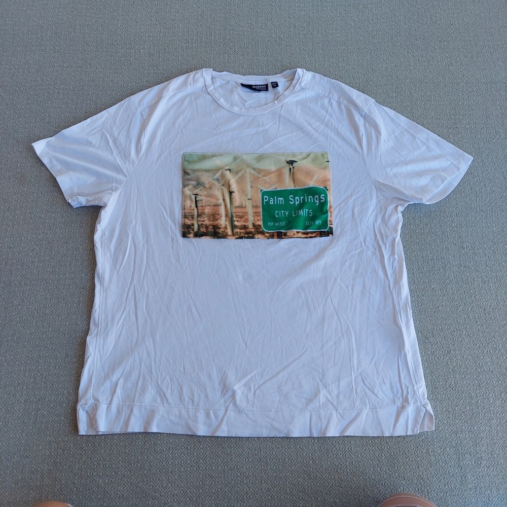 Murano Liquid Luxury Slim Fit White Graphic T-Shirt Palm Springs Mens XL