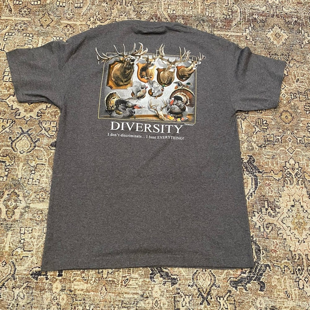 Buck Wear Shirt Mens Large Grey Hunting Diversity Cotton Casual Outdoors NWOT