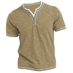Men’s Cotton V-Neck Henley T-Shirt – Slim Fit Short Sleeve Casual Top