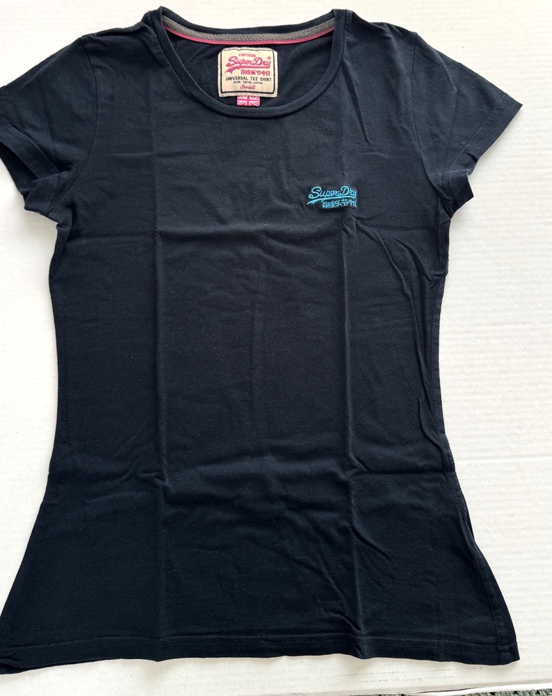 Superdry Pink Label Vintage Navy Blue Cotton T-Shirt Crew Neck Size Small
