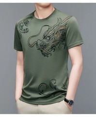 New Men Fashion Trend Dragon Rhinestones Hot Drill Short Sleeve Summer T-Shirt
