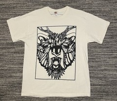 Vintage Bear With Antlers Geometric Style Shirt Size L Cream Color