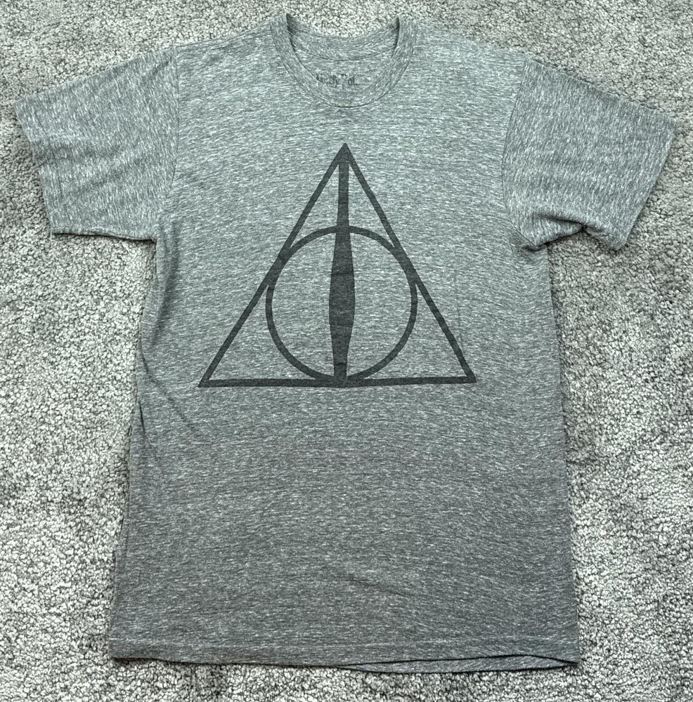 Deathly Hallows Shirt Mens Large Gray Harry Potter Tee Graphic Book Movie Magic