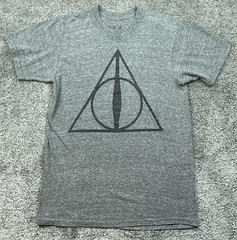 Deathly Hallows Shirt Mens Large Gray Harry Potter Tee Graphic Book Movie Magic