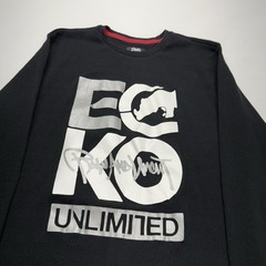 Vtg Ecko Unltd Mens Center Logo Thermal Waffle Knit Long Sleeve Shirt L Black
