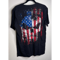 Black Skull Red White And Blue USA Flag Mens Medium Black Tshirt