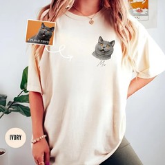 Custom Watercolor Pet Face Comfort Tee Personalized Pet Portrait Dog Cat Lover