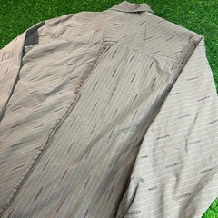 Vintage Oakley Logo Print Button Up Shirt Brown Stripe Y2K Mens Large Skate
