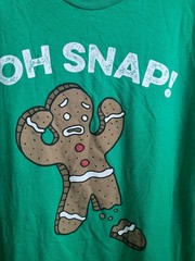 Holiday Time Gingerbread Man “Oh Snap!” Adult XL (46-48) Green T-Shirt Christmas