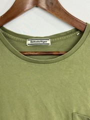 Onitsuka Tiger T Shirt Leather Strap Front Pocket Tee Green US S / M Japan XL