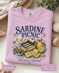 Sardine Picnic Comfort Colors Shirt, Vintage Coastal Seafood Summer Tee