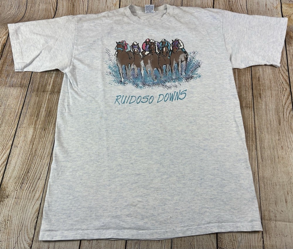 Vintage Cal Cru Ruidoso Downs Horse Racing T Shirt Size XL Single Stitch