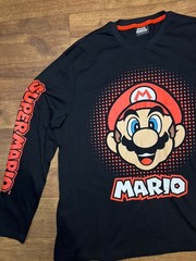 Super Mario Long Sleeve T-Shirt Nintendo Graphic Tee Black Size L Men