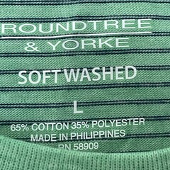 Roundtree & Yorke Men’s Shirt L Green Stripe Short-Sleeve Crew Soft-Washed NEW