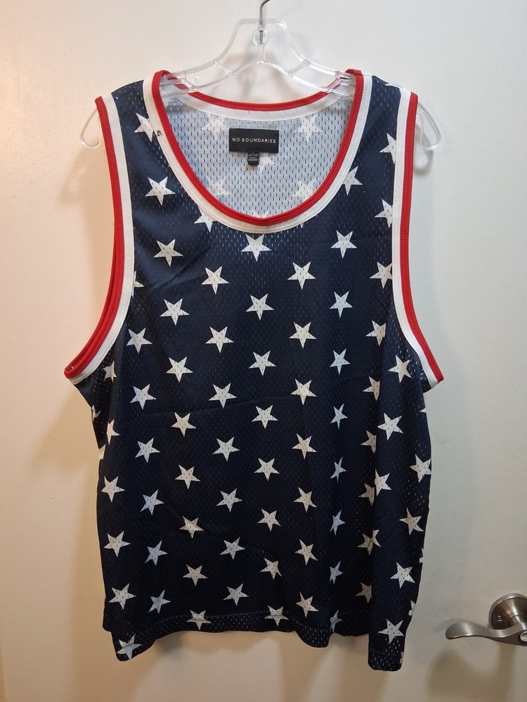 No Boundaries Mens Tank Top Size Large Active Red White Blue Stars America Shirt