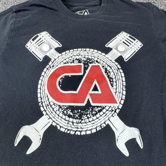 CA Shirt Mens Small Black Mechanic Graphic Automotive Tools Pistons Wrenches USA