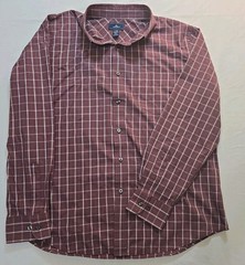 Dockers Mens L 16 16.5 Shirt No Wrinkles Stain Defender Maroon Plaid Long Sleeve