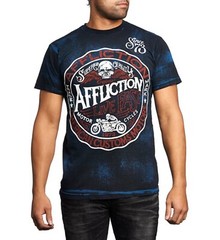 Affliction Men American Customs Shirt Motorcycle Skull Wings Cobalt Blue/Black