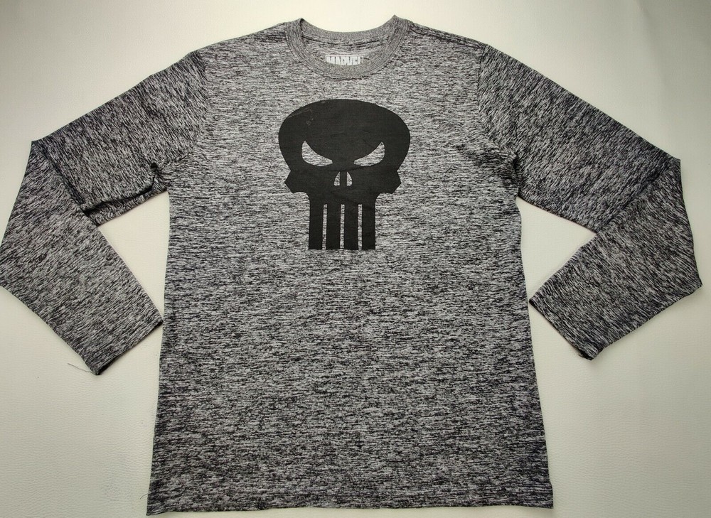 MARVEL “The Punisher” Men’s Small Heather Gray/Black Long Sleeve Athletic Tee