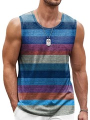 Retro Striped Graphic Tank Top Men 3D Print Summer Sleeveless Vest Quick Dry Boy