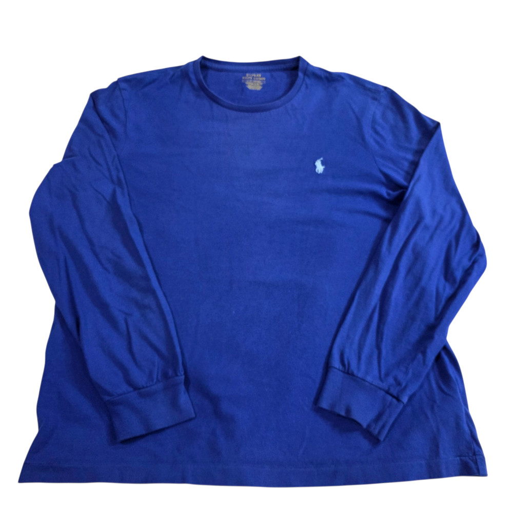 Polo Ralph Lauren T-Shirt Mens Large Blue Custom Slim Fit Crew Neck Long Sleeve