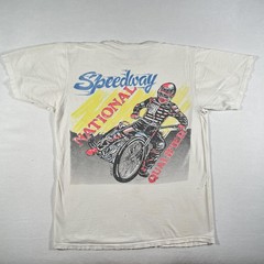 Vintage Speedway Racing Shirt Mens Large White Auburn Qualifier Signed 80s