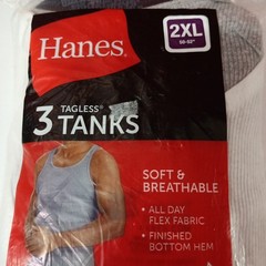 Hanes Men’s 3 Pack Tagless Tanks Undershirts Size 2XL Wicking Cool Comfort NEW