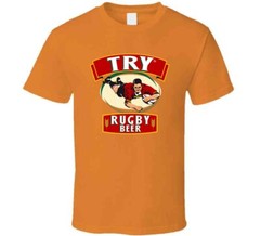 Try Rugby Beer Football Sports Drink Famous Sports Retro Style T Shirt