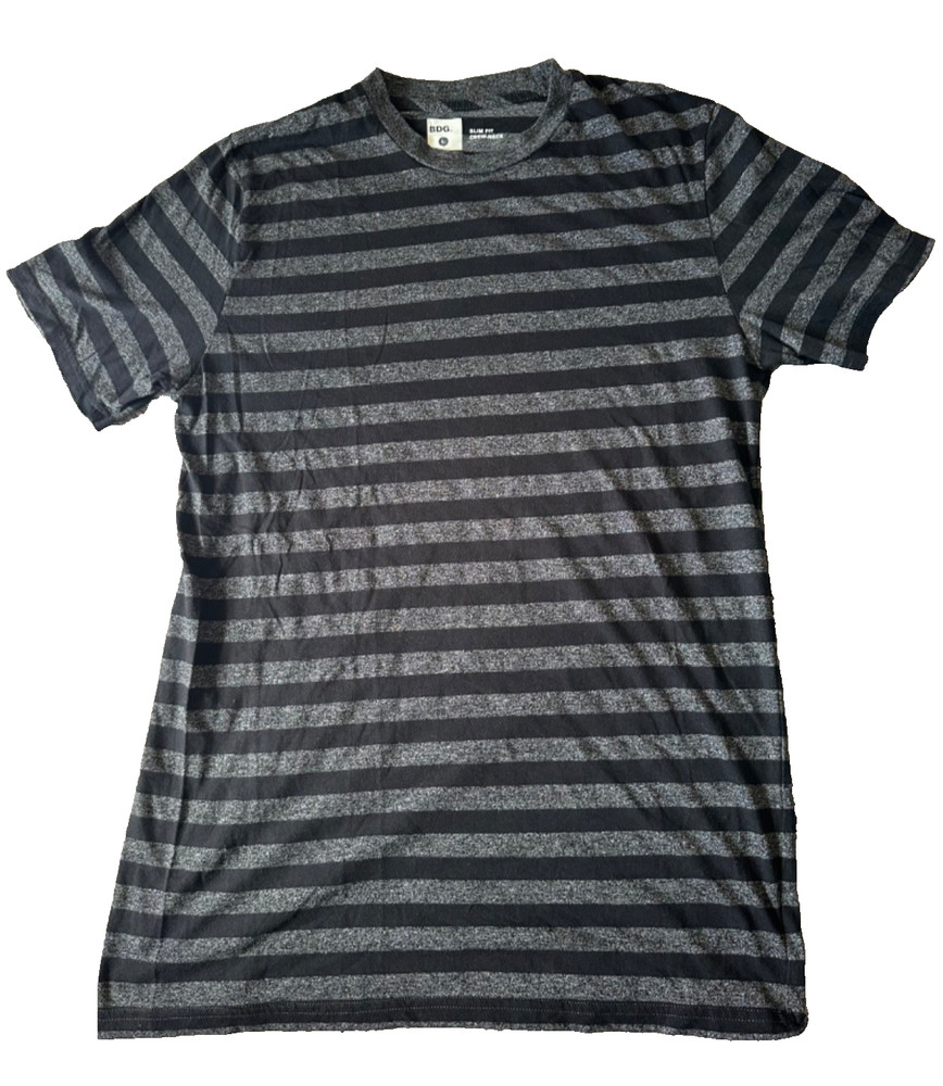 BDG Slim Fit Men’s Crew Neck T-Shirt Striped L Black & Gray