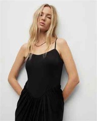 All Saints Womens Draped Midi Dress Sleeveless Slim Square Neck Gathered Skirt