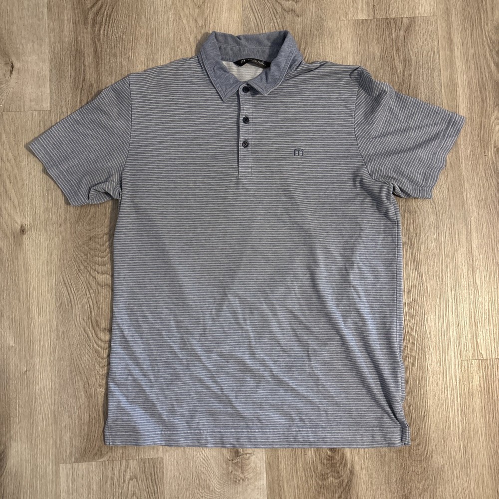Travis Mathew The Heater Polo Shirt Mens Gray Medium Striped Logo Embroiderd