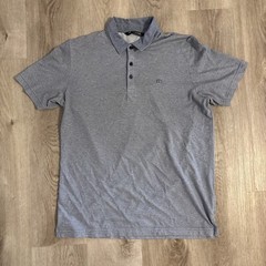 Travis Mathew The Heater Polo Shirt Mens Gray Medium Striped Logo Embroiderd
