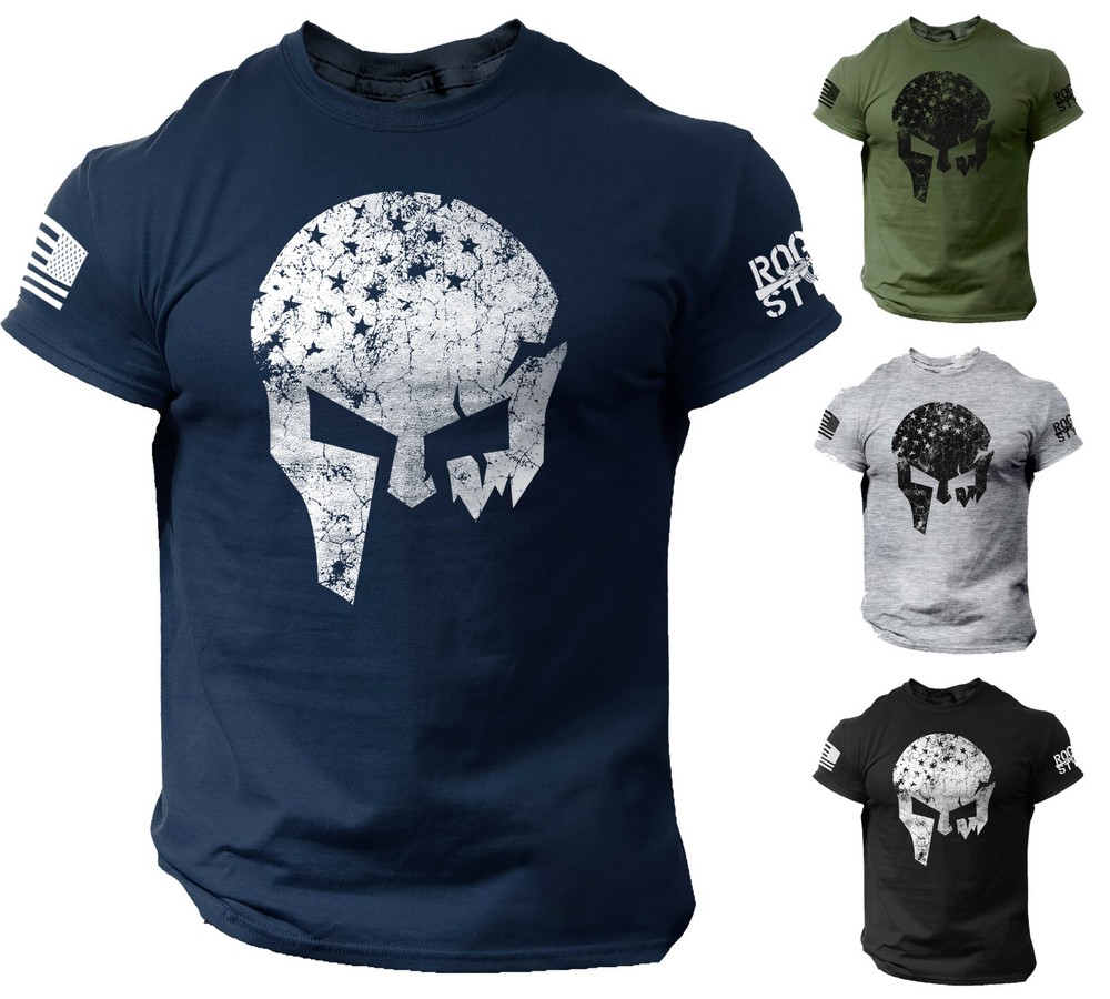 Skull Warrior Men’s T Shirt Vikings American Flag Style US Veteran Tee