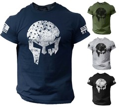Skull Warrior Men’s T Shirt Vikings American Flag Style US Veteran Tee