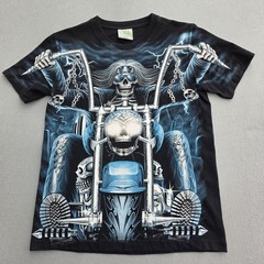 Rock Eagle T Shirt Men’s M Blue Skeleton Biker Glow In The Dark Skull Black
