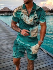 Summer Mens Outfit 2-Piece Set Sweatsuit Short Sleeve T Shirts & Shorts Set 2024