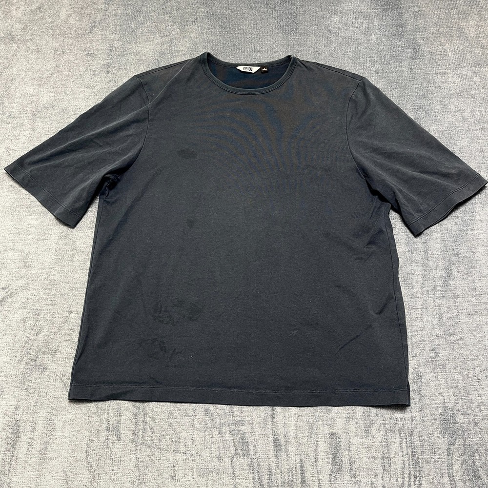 Uniqlo U AIRism T-Shirt Mens Small Dark Gray Cotton Everyday Wear Oversized Logo