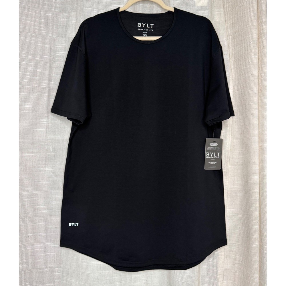 NWT BYLT Drop Cut Lux Curved Hem Athletic Fit Shirt Black Short Sleeve Men’s XL
