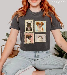 Custom Pet Portrait Stamp Comfort Tee Shirt Personalized Dog Cat