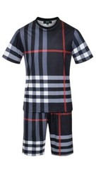 Men’s Italian fashion Black/gray Short Sleeves T-shirt/short Set squared/striped