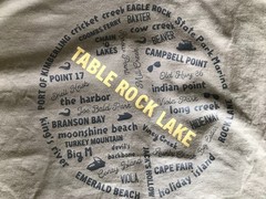 Upcycled Table Rock Lake T-shirt w/ Marinas & Landmarks Light Green Size 2XL