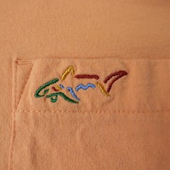 Greg Norman Shirt Mens Medium Orange Shark Golf Preppy Cotton Casual Pocket Tee
