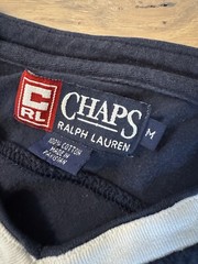 Chaps Ralph Lauren Vintage Embroidered Navy Tee With White V Collar – 90’s M