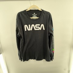 NASA Hyper Space Black Long Sleeve Graphic Tee Pop Art Astronaut Back XL