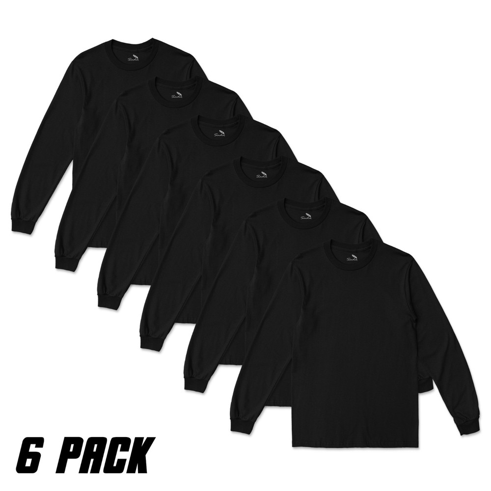 Sada Long Sleeve T-Shirts 6-Pack Men’s Plain Cotton Crew Neck Tees S–6XL