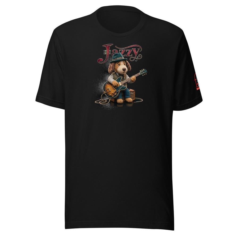 Jazzy the Dog Guitar Player Vintage Graphic T-Shirt – Retro Music Lover Tee